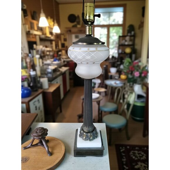 vintage 1950s cambridge lamp co. brass & marble base with brass neck & top table - Picture 9 of 16